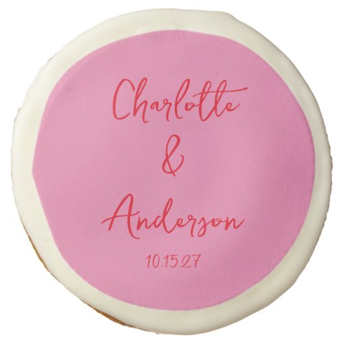 Handwritten Script Whimsical Pink Custom Wedding Sugar Cookie