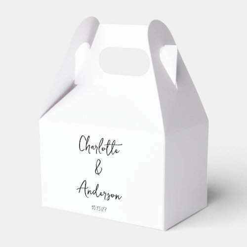 Handwritten Script Whimsical White Custom Wedding Favor Boxes