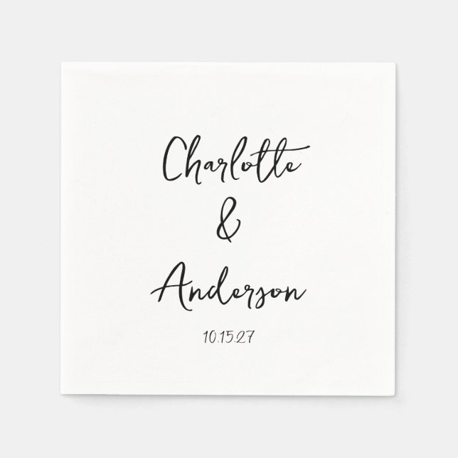 Handwritten Script Whimsical White Custom Wedding Napkins (Front)