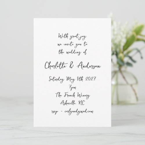 Handwritten Script Whimsy Quirky White Wedding Invitation