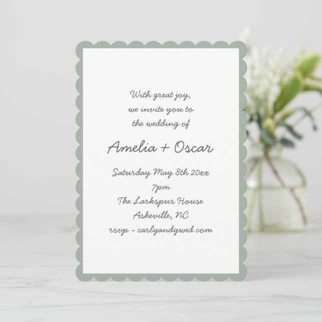 Handwritten Script Whimsy Sage Green Wedding Invitation (Standing Front)