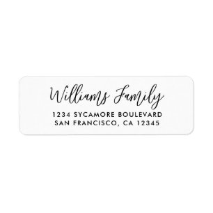 Handwritten Script White Family Return Address Label