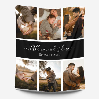 Handwritten Script with Names 6-Photo Fleece Blanket