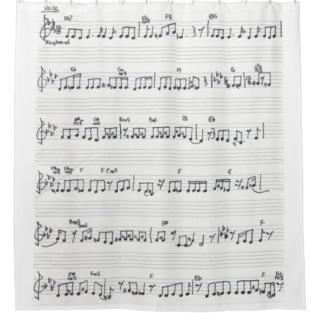 Handwritten Sheet Music Song Musical Notes Shower Curtain (Front)