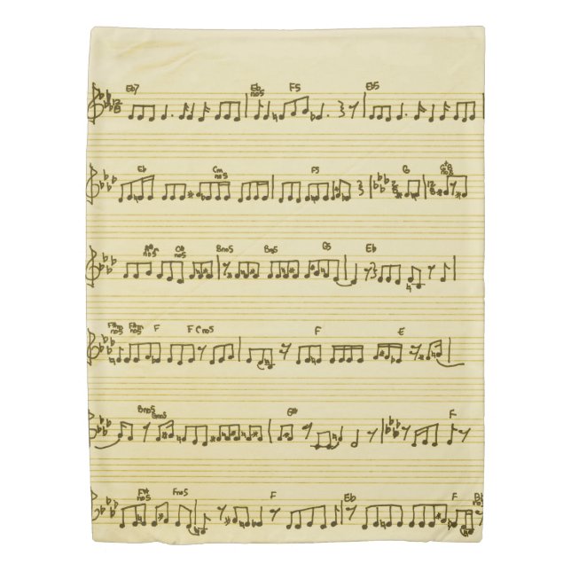 Handwritten Sheet Music Song Notes Antique Ivory Duvet Cover (Front)