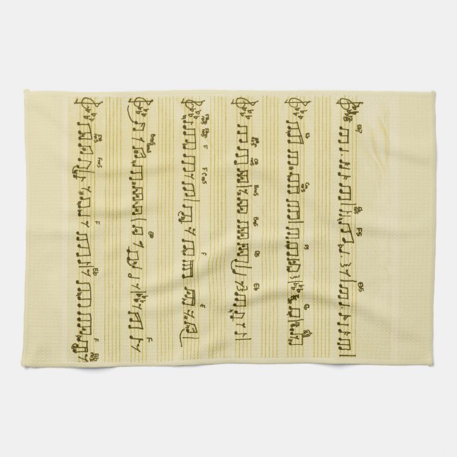 Handwritten Sheet Music Song Notes Antique Ivory Kitchen Towel (Horizontal)