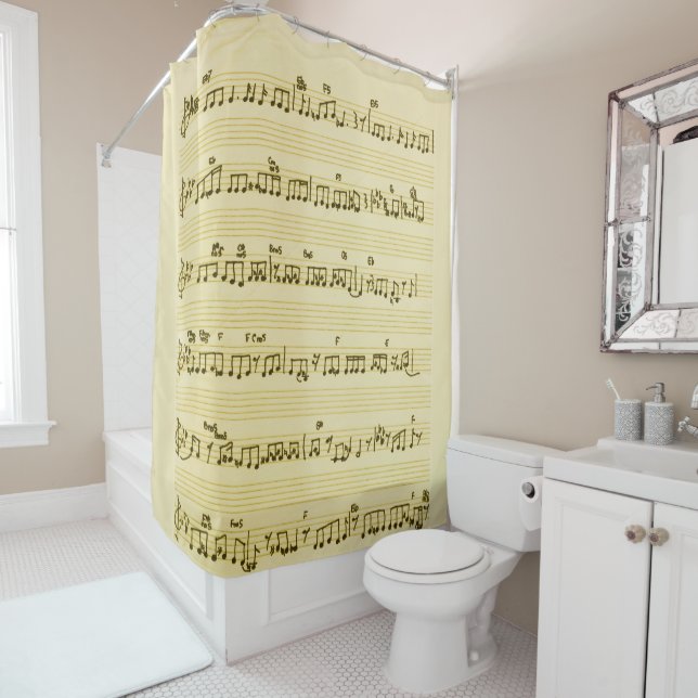 Handwritten Sheet Music Song Notes Antique Ivory Shower Curtain (In Situ)
