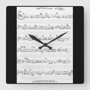 Handwritten Sheet Music square wall clock