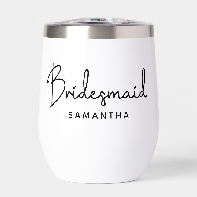 Handwritten Signature Personalized Bridesmaid Thermal Wine Tumbler (Front)