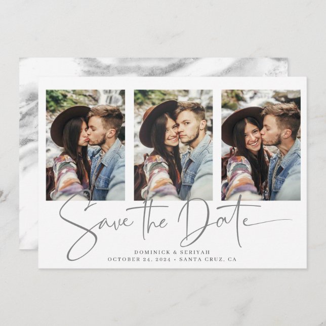 Handwritten Silver Foil Marble Save the Date (Front/Back)