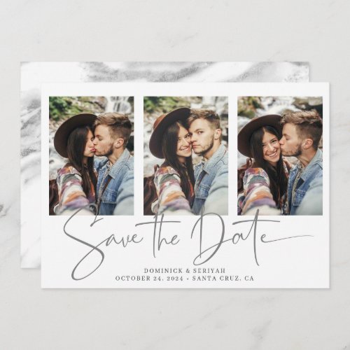 Handwritten Silver Foil Marble Save the Date