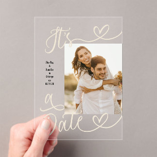 Handwritten Simple Heart It's A Date Photo Wedding Acrylic Invitations