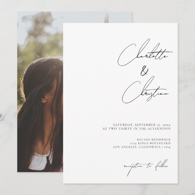 Handwritten Simple Minimalist Wedding Invitation (Front/Back)