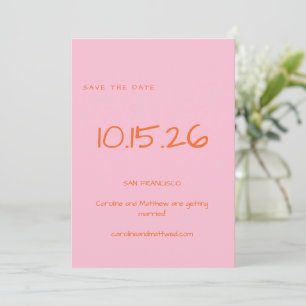 Handwritten Simple Minimalist Wedding Pink Orange Save The Date