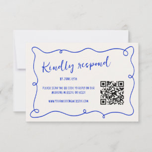 Handwritten Squiggle Frame Blue Wedding RSVP Card