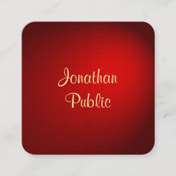 Handwritten Template Elegant Red Damask Gold Text Square Business Card by art_grande at Zazzle