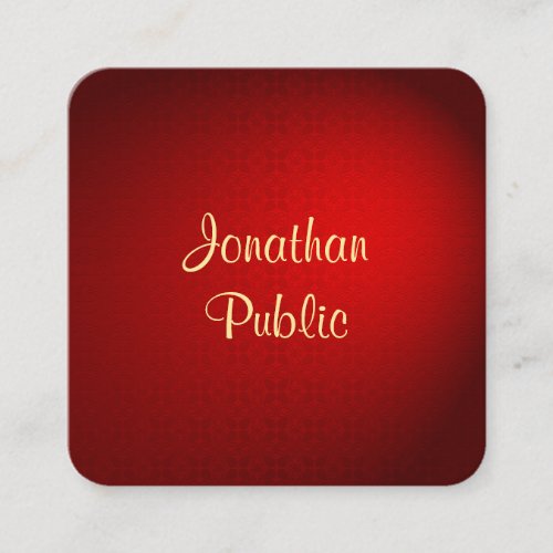 Handwritten Template Elegant Red Damask Gold Text Square Business Card