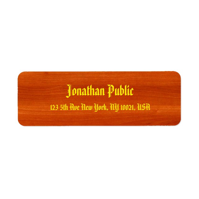 Handwritten Template Walnut Wood Gold Name Script Label (Front)
