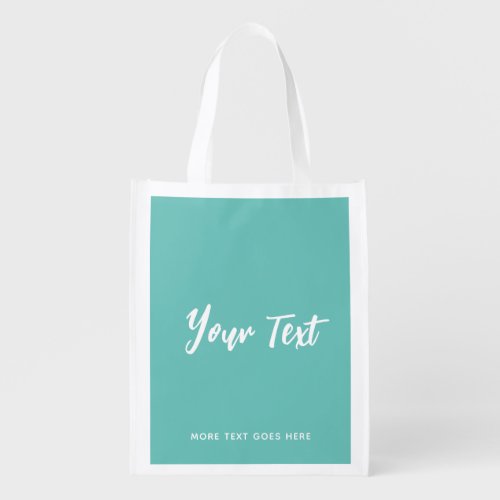Handwritten Text Double Sided Template Light Teal Grocery Bag