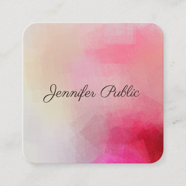 Handwritten Text Elegant Pink Modern Template Square Business Card (Front)
