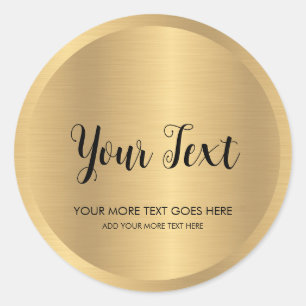 Handwritten Text Metallic Look Faux Gold Large Classic Round Sticker