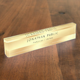 Handwritten Text Name Elegant Faux Gold Template Desk Name Plate