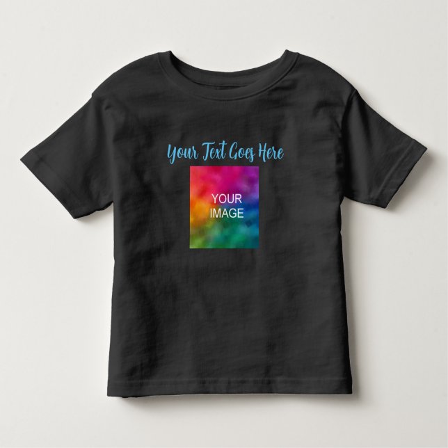 Handwritten Text Upload Your Own Image Photo Black Toddler T-shirt (Front)