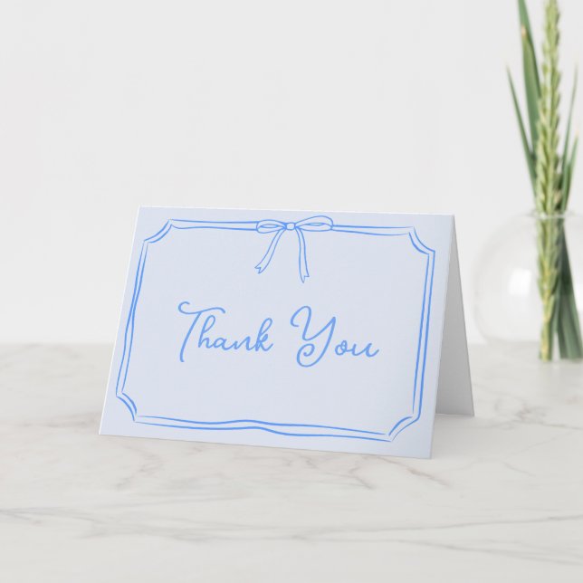 Handwritten Thank You Card Cute Blue Coquette Bow  (Front)