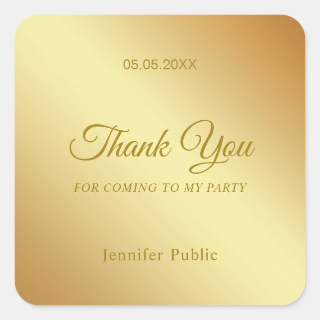 Handwritten Thank You Gold Elegant Template Chic Square Sticker (Front)