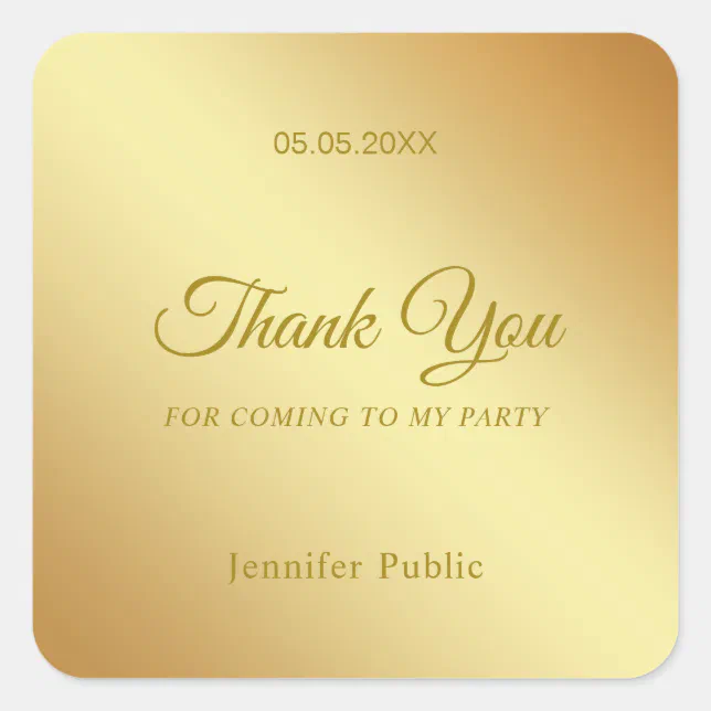 Handwritten Thank You Gold Elegant Template Chic Square Sticker | Zazzle