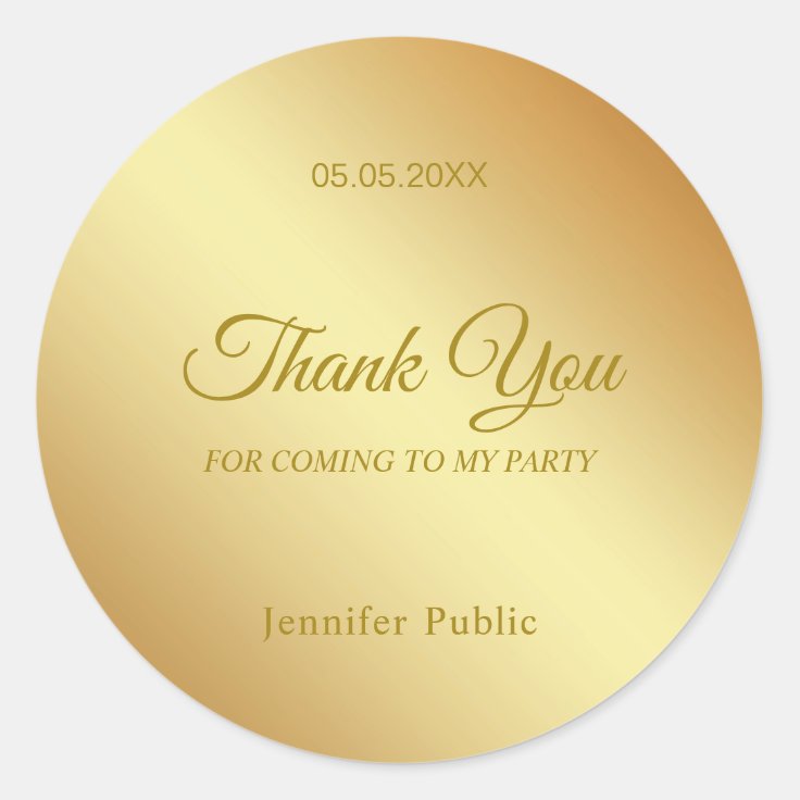 Handwritten Thank You Gold Elegant Template Classic Round Sticker Zazzle