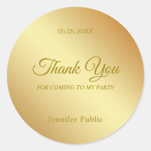Handwritten Thank You Gold Elegant Template Classic Round Sticker