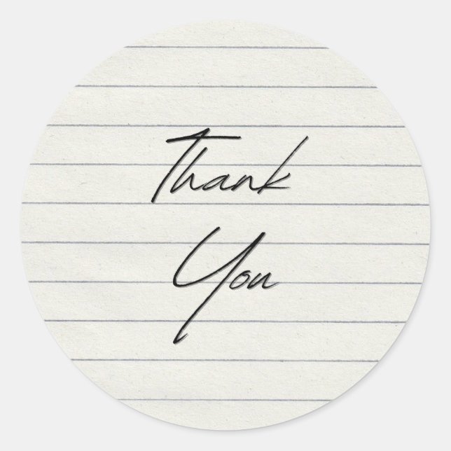 Handwritten Thank You Lined Paper  Classic Round Sticker (Front)