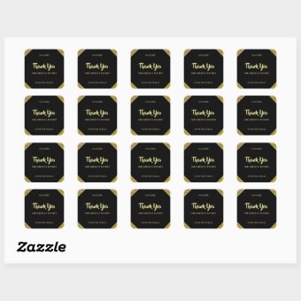 Handwritten Thank You Script Gold Glitter Template Square Sticker | Zazzle
