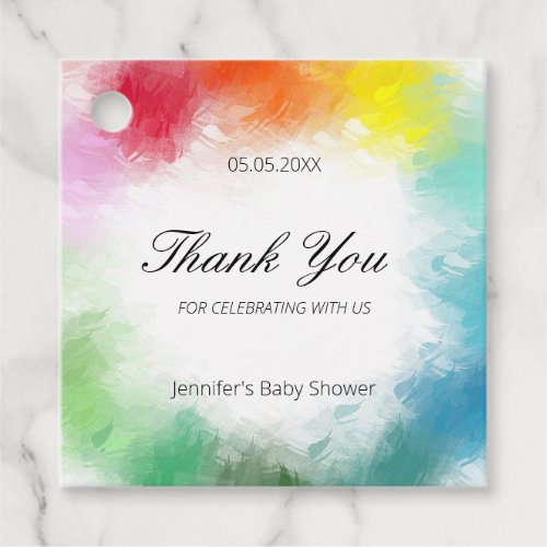 Handwritten Thank You Text Colorful Baby Shower Favor Tags