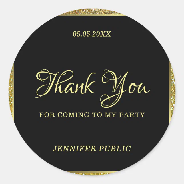 Handwritten Thank You Text Gold Glitter Template Classic Round Sticker