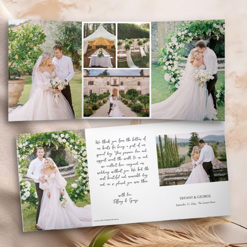 Handwritten Thank You with Wedding Photos Tri_Fold Card