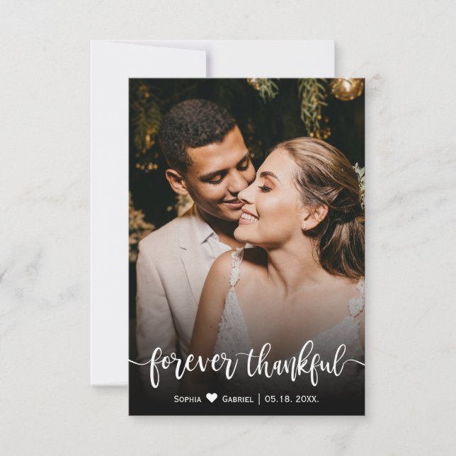 Handwritten Thankful Wedding Photo Thank You Card (Front)