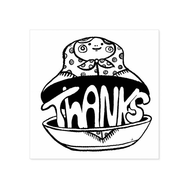 Handwritten Thanks Inside Matryoshka Doll Rubber Stamp (Imprint)
