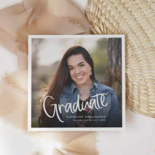 Handwritten Trendy Casual Script Photo Graduation Napkins
