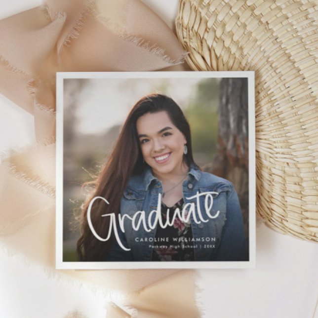 Handwritten Trendy Casual Script Photo Graduation Napkins (Creator Uploaded)