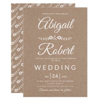 Handwritten typography kraft paper rustic wedding invitation