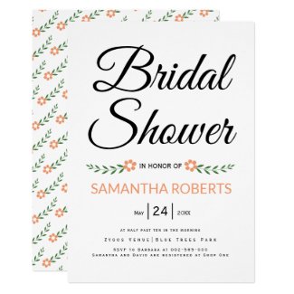 Handwritten typography peach bridal shower wedding invitation