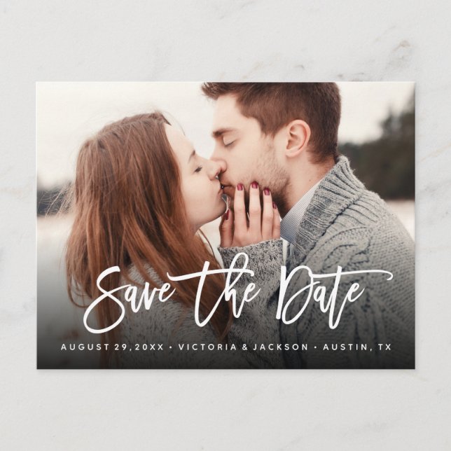 Handwritten Typography Wedding Save the date Photo Announcement Postcard (Front)