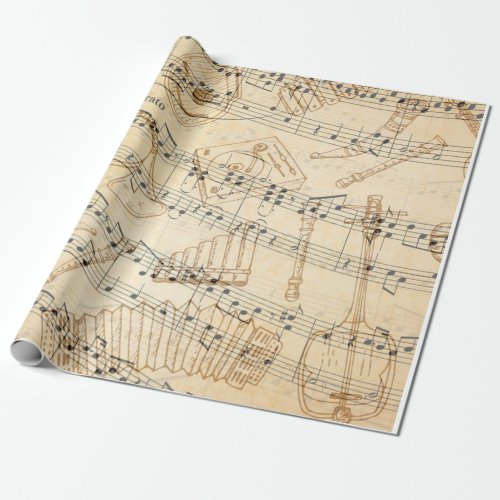 Handwritten Vintage Sheet Music Note Wrapping Paper