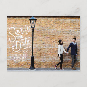 Handwritten wall script save the date Photo Postcard
