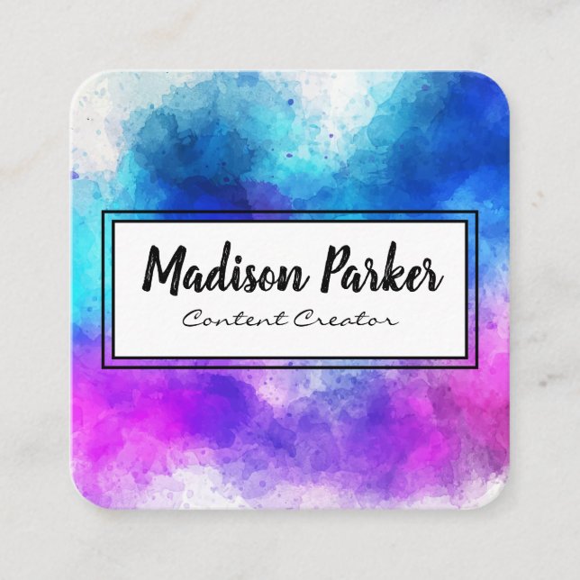 Handwritten Watercolor Brushed Square Business Card (Front)