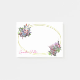 Handwritten Watercolor Floral Template Gold Post-it Notes