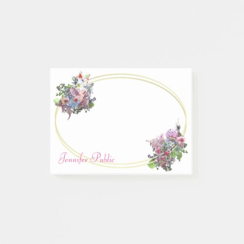 Handwritten Watercolor Floral Template Gold Post_it Notes