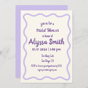 Handwritten Wavy Border Lavender Bridal Shower Invitation